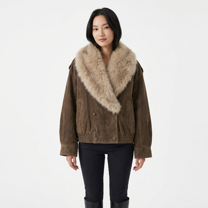 Fiona Women's Jacket | PU Leather with Fur Collar, Chic Moto Biker Style