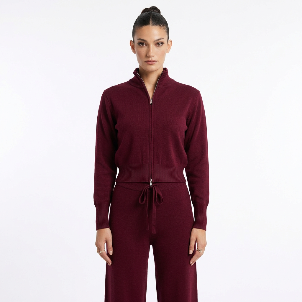 Cárdigan de punto con cremallera para mujer Demi | Cremallera de longitud completa, puños de dobladillo acanalado