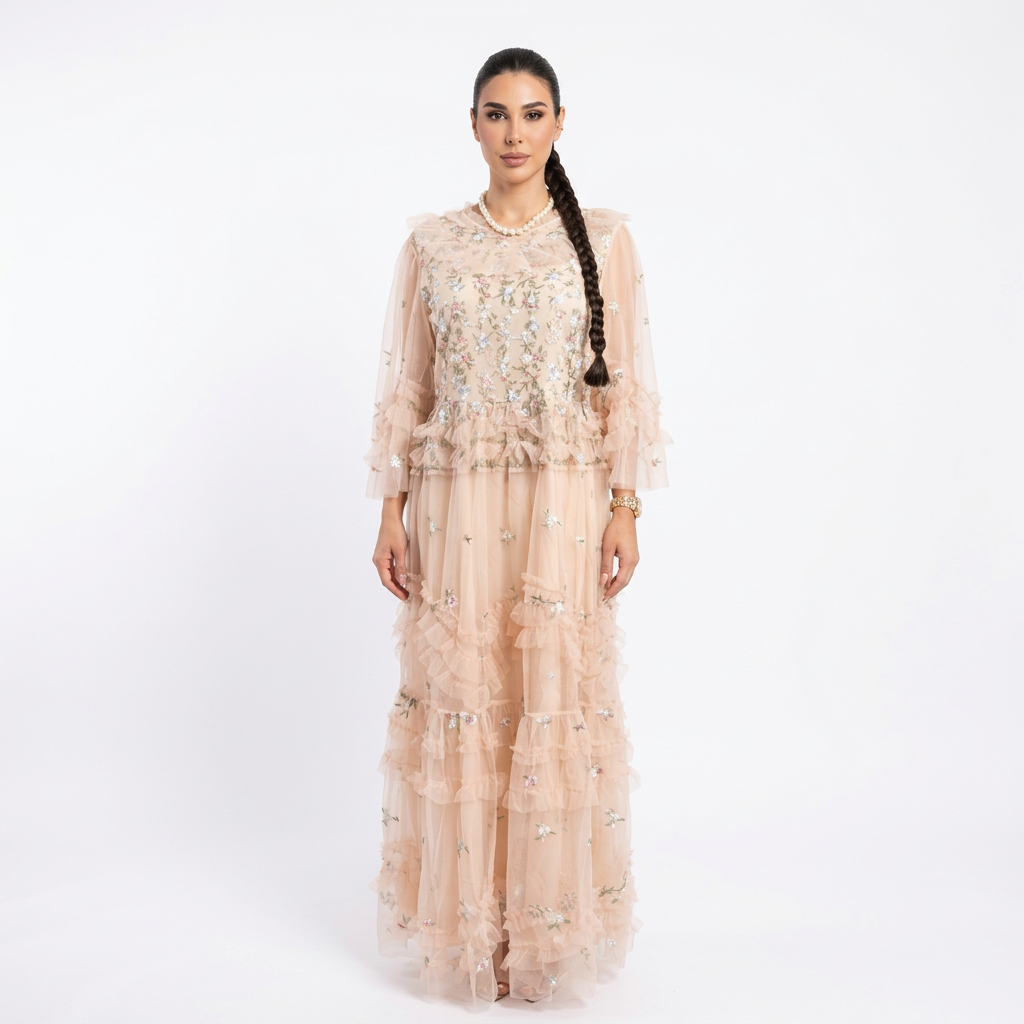 Linden Rina Women's Midi Dress | Embroidered Floral Ruffles, Elegant Summer Cocktail
