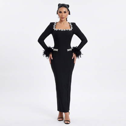 Juniper Nina Women's Maxi Dress | Elegant Feather Design, Formal Wear