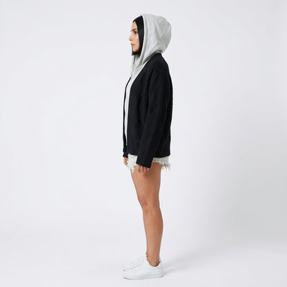 Cardigan à Capuche Tricoté Femme Brynn | Tricot Texturé en Diamant, Doublure de Capuche Contrastée