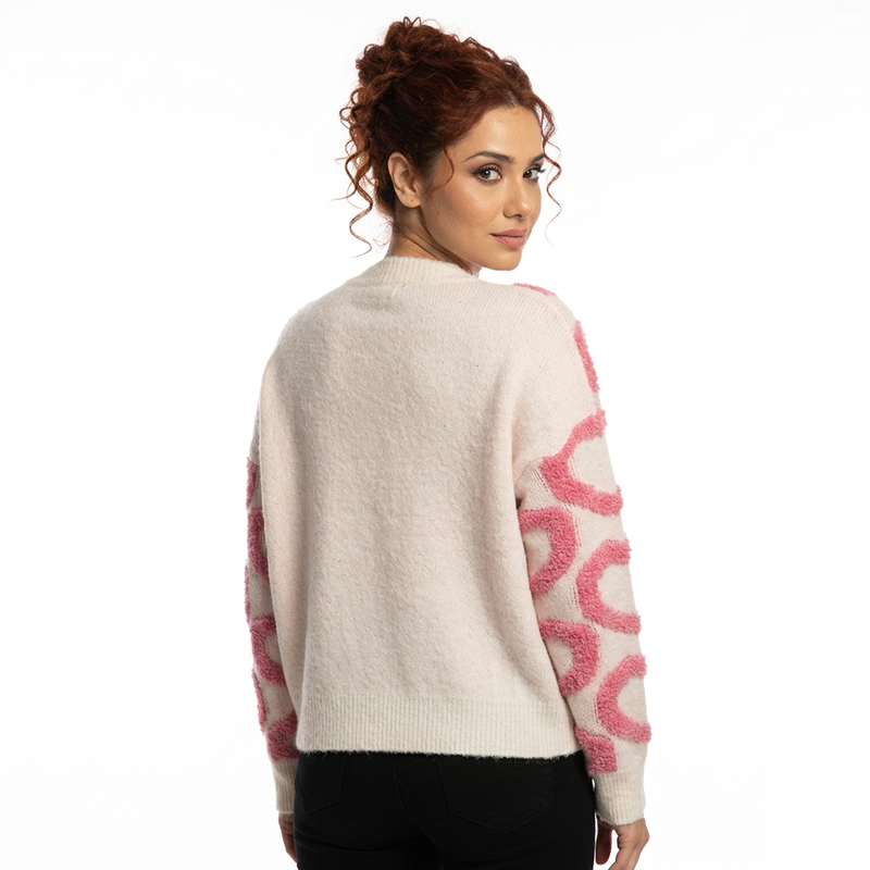 Cora Women's Cardigan | Textured Heart Print, Heart-Shaped Buttons