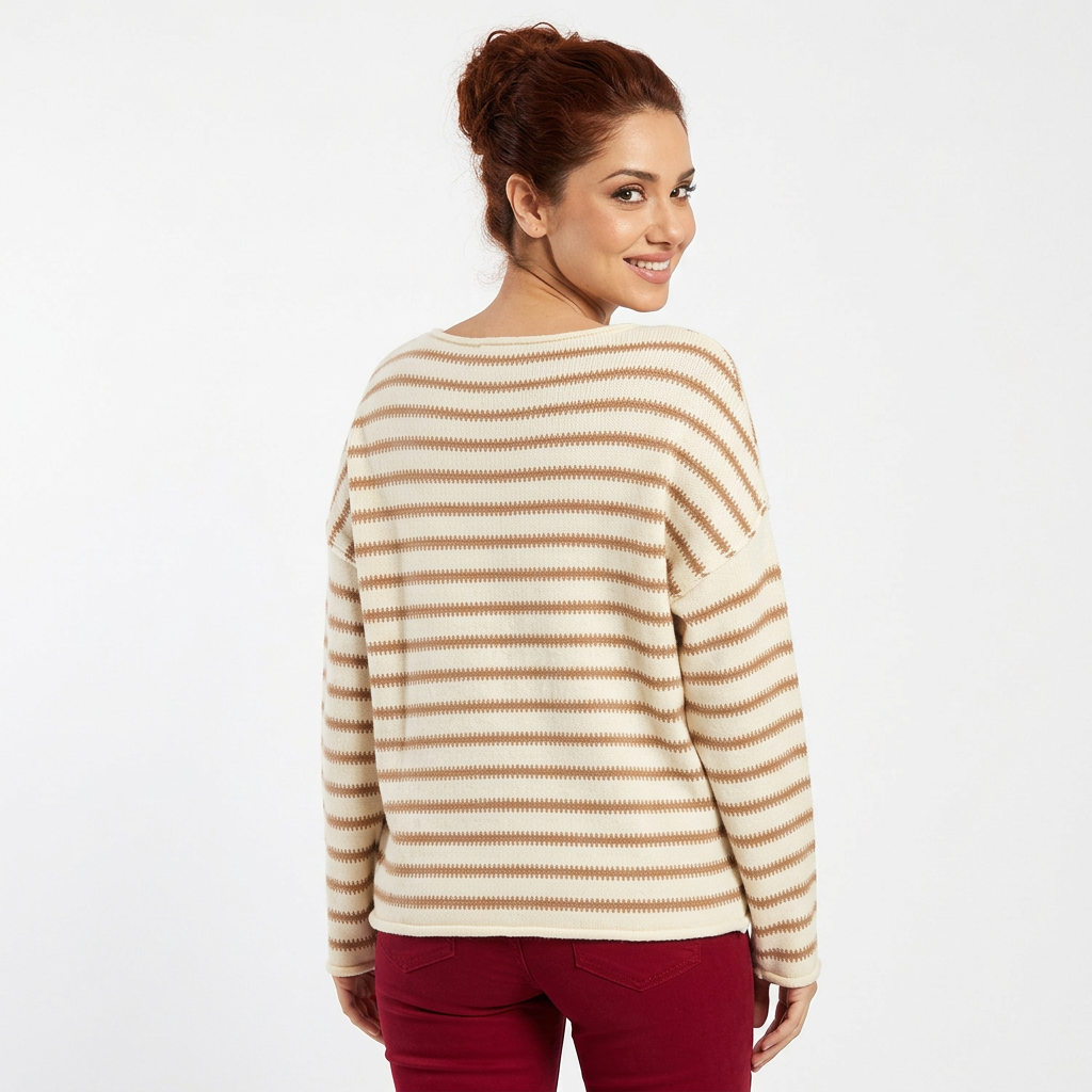 Pull femme Elise à col bateau | Tricot rayé, coutures apparentes