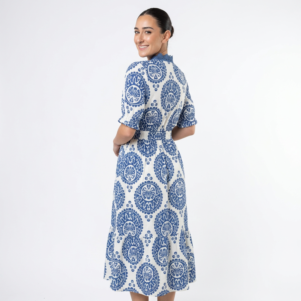 Uara Women's Midi Dress | Smocked Waist, Paisley Print