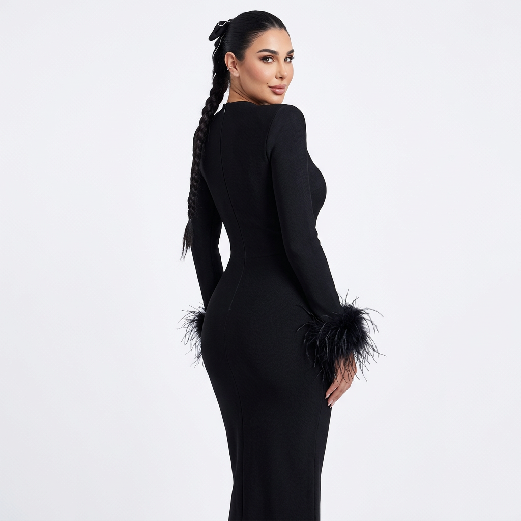 Juniper Nina Women's Maxi Dress | Elegant Feather Design, Formal Wear