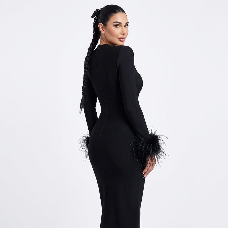 Juniper Nina Women's Maxi Dress | Elegant Feather Design, Formal Wear