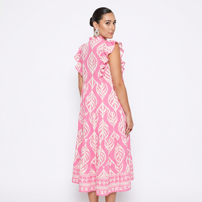 Uma Women's Maxi Dress | Leaf Print Tiered, Rayon Blend