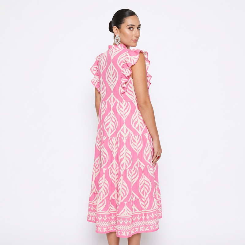 Uma Women's Maxi Dress | Leaf Print Tiered, Rayon Blend