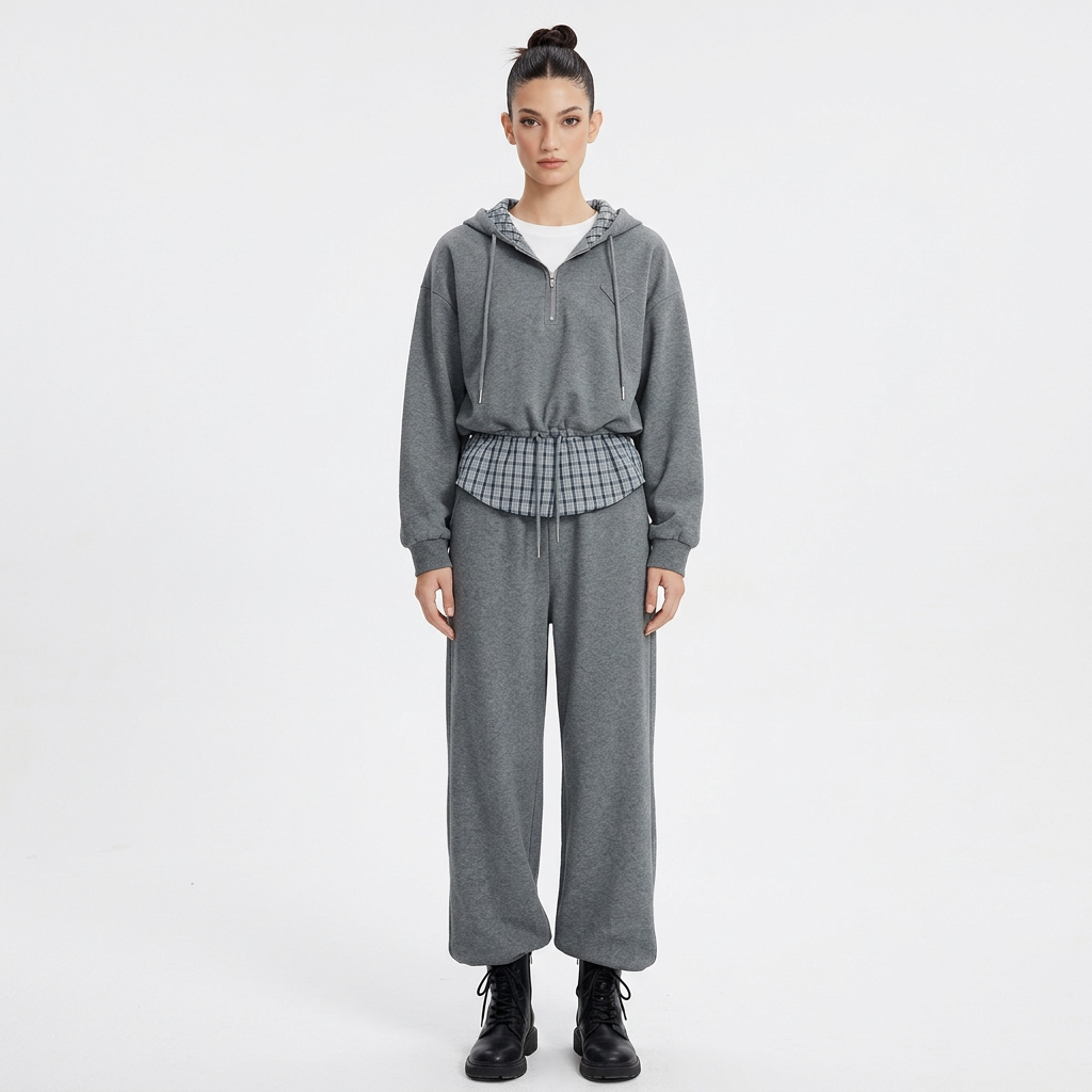 Wren Evelyn Women's Hoodie | Plaid Patchwork, Casual Cotton Blend