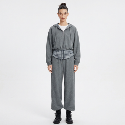 Wren Evelyn Women's Hoodie | Plaid Patchwork, Casual Cotton Blend
