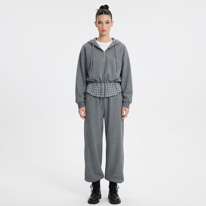 Wren Evelyn Women's Hoodie | Plaid Patchwork, Casual Cotton Blend