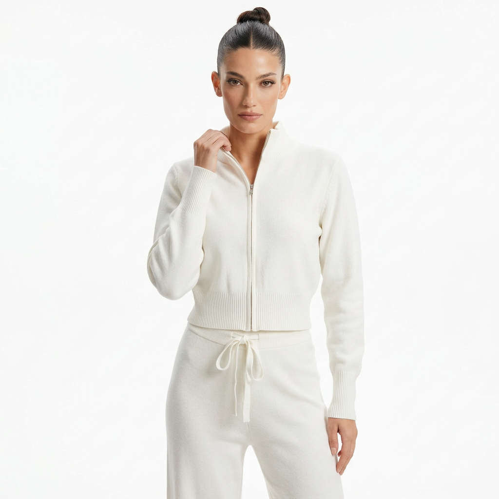 Cárdigan de punto con cremallera para mujer Demi | Cremallera de longitud completa, puños de dobladillo acanalado