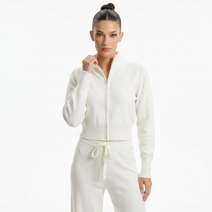 Cárdigan de punto con cremallera para mujer Demi | Cremallera de longitud completa, puños de dobladillo acanalado