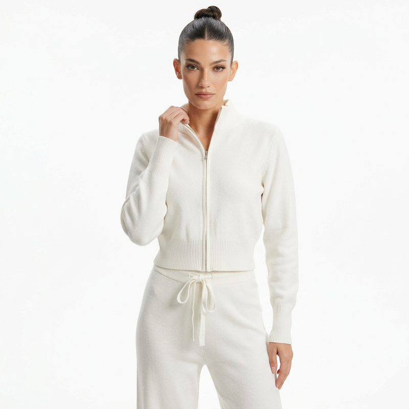 Cárdigan de punto con cremallera para mujer Demi | Cremallera de longitud completa, puños de dobladillo acanalado