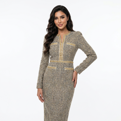 Vera Women's Midi Dress | Vintage Tweed, Elegant Formal Wear