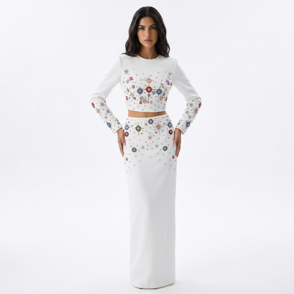 Conjunto de vestido para mujer Cora | Elegante de dos piezas, chaqueta de manga larga, falda lápiz