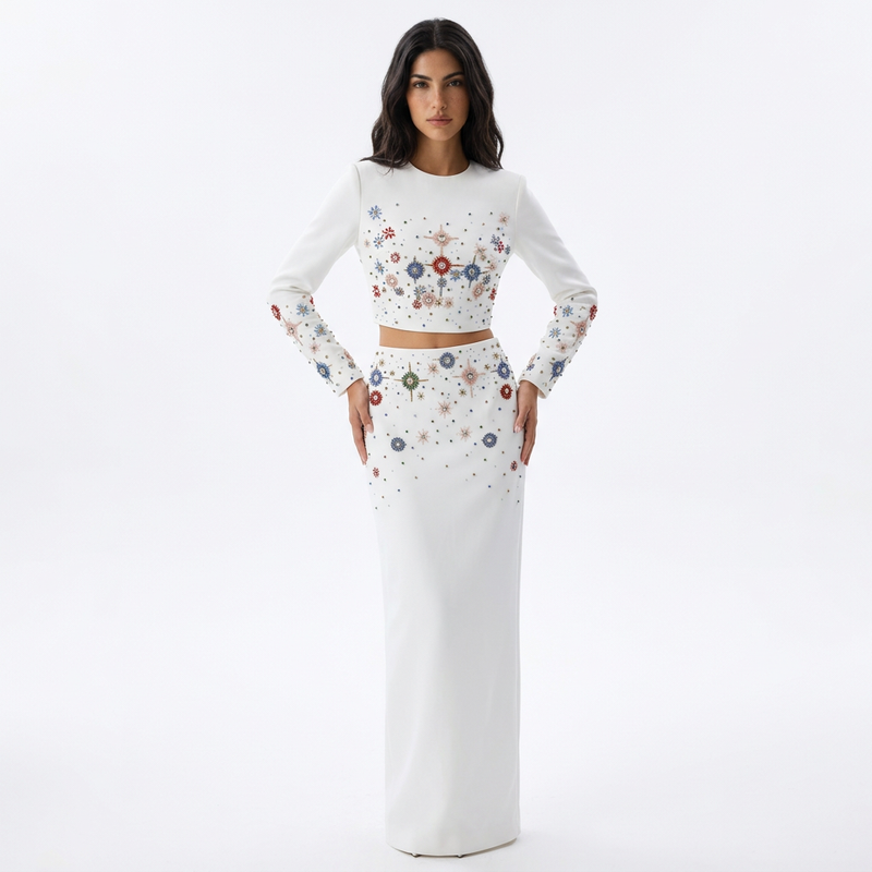 Conjunto de vestido para mujer Cora | Elegante de dos piezas, chaqueta de manga larga, falda lápiz