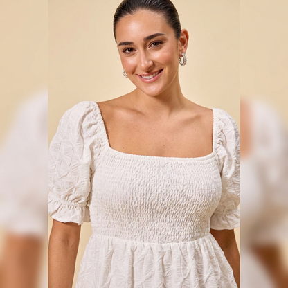 Robe Mini Femme Sienna | Fronces Tissées Texturées, Volant Froncé