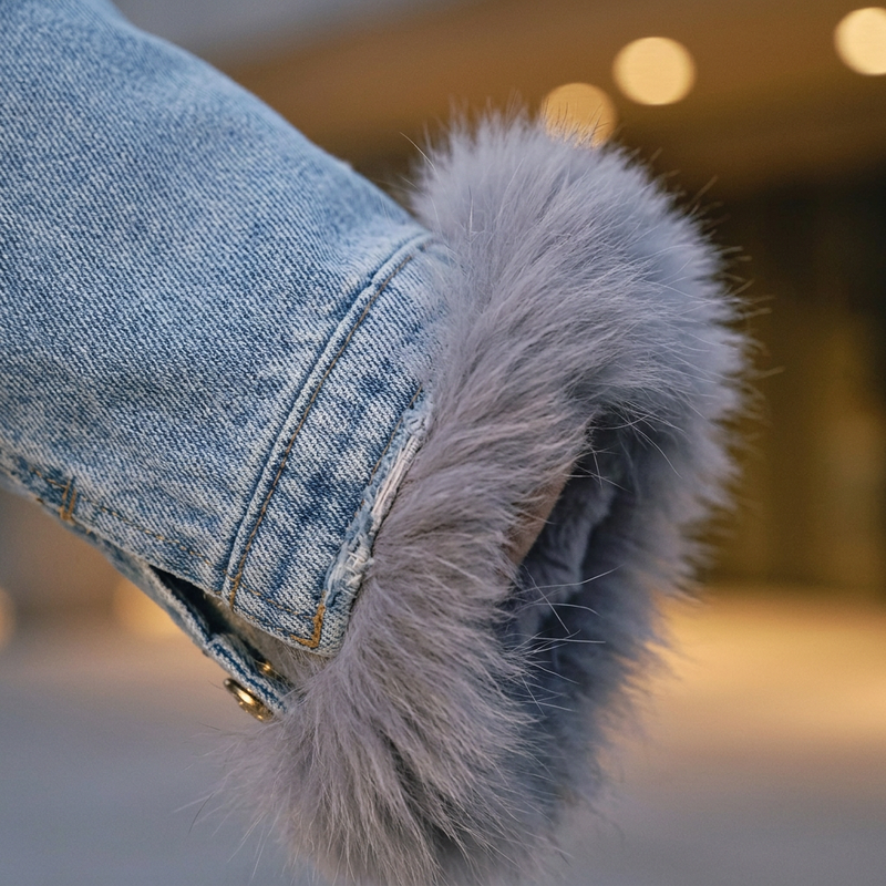 Nina Women's Denim Jacket | Faux Fur Collar, Warm Parka
