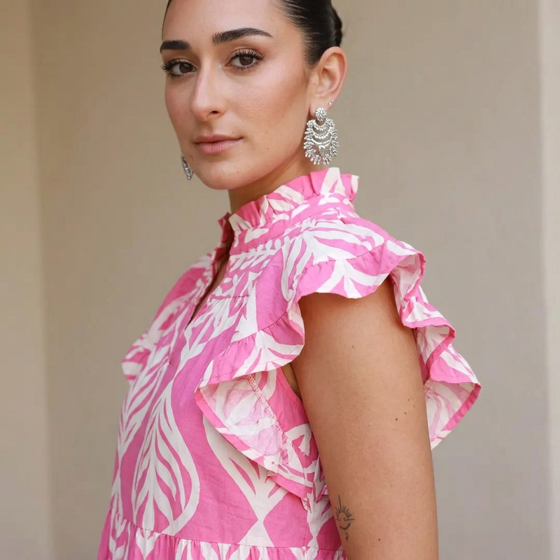 Uma Women's Maxi Dress | Leaf Print Tiered, Rayon Blend