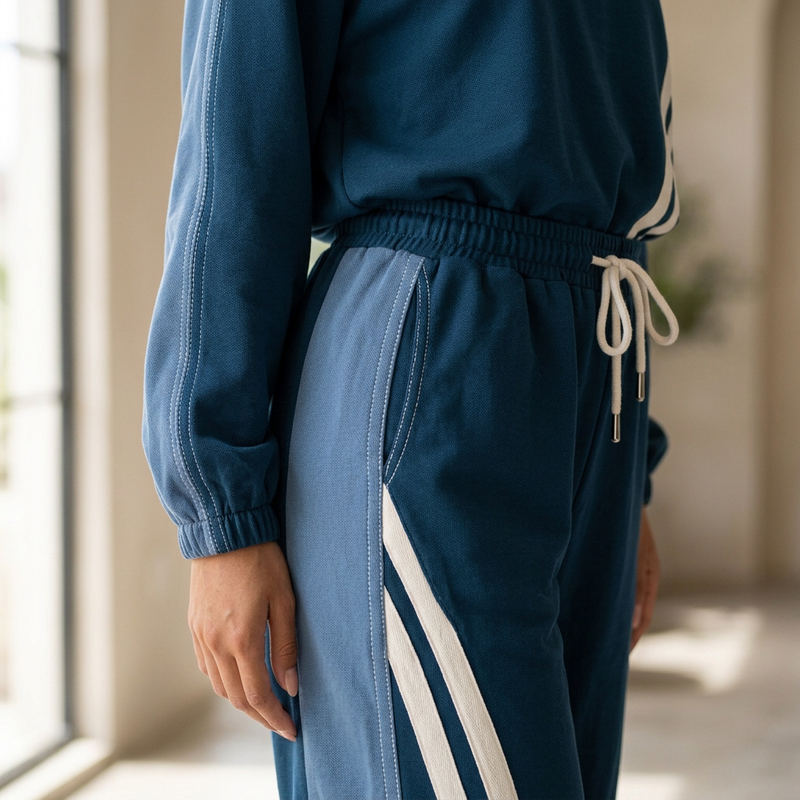 Gemma Women's Two-Piece Sweat Set | Diagonal Stripe Detail, Wide-Leg Drawstring Pants