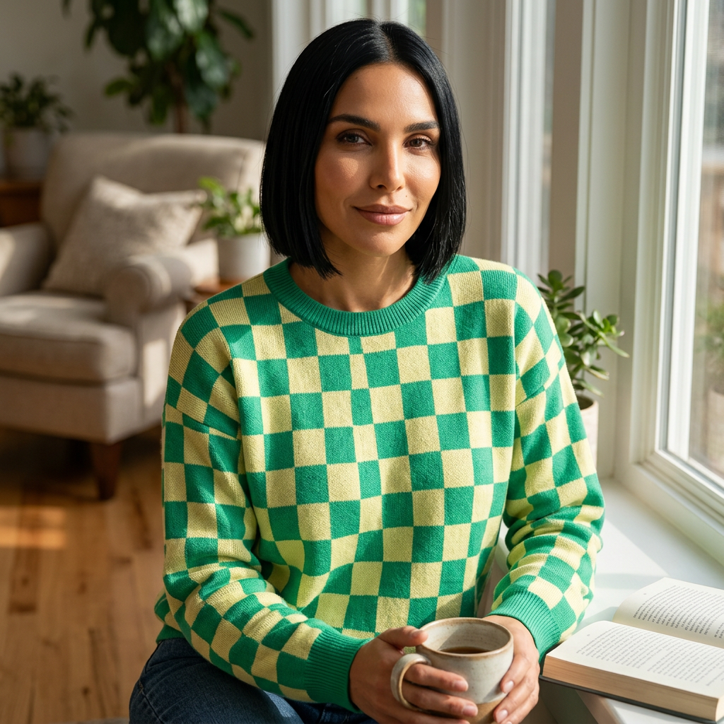 Pull femme Lyra | Damier audacieux, tricot doux