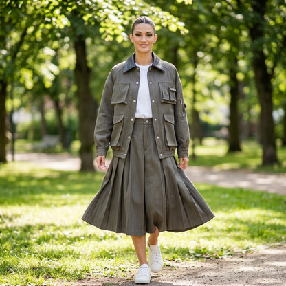 Chaqueta cargo para mujer Demi | Tela de rayas, cuello de contraste tejido