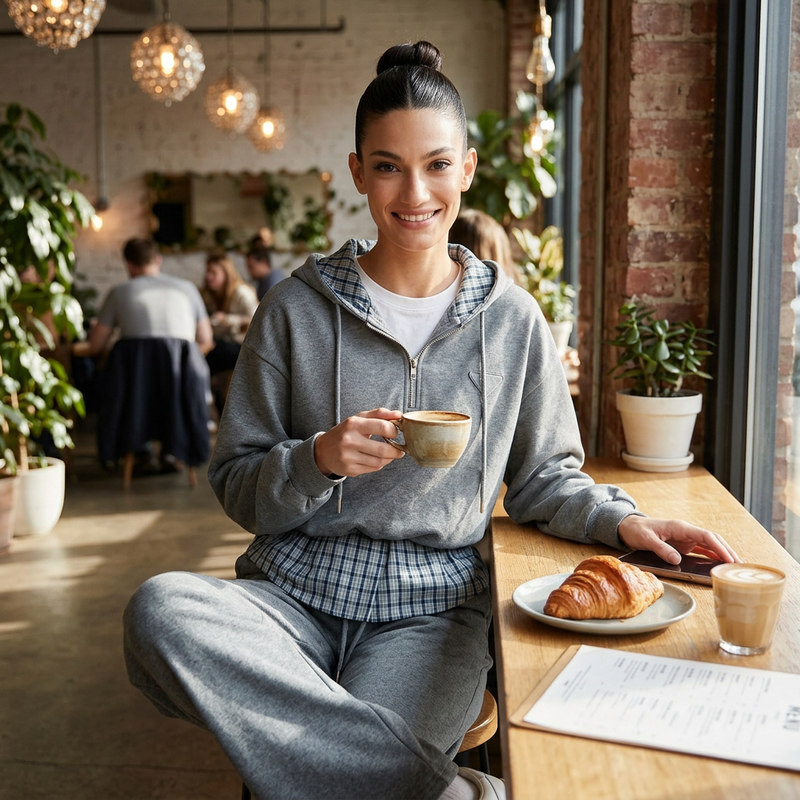 Wren Evelyn Women's Hoodie | Plaid Patchwork, Casual Cotton Blend