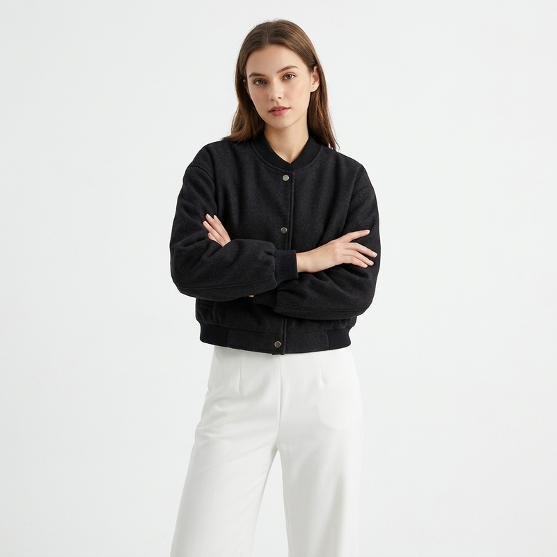 Mila Women's Jacket | Cropped Tweed Bomber, Stylish Design