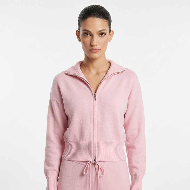 Cárdigan de punto con cremallera para mujer Demi | Cremallera de longitud completa, puños de dobladillo acanalado