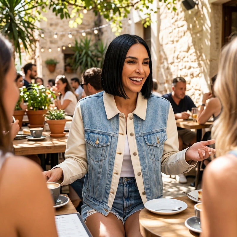 Ainsley Women's Mixed Media Denim Jacket | Double Placket, Contrast Sleeves