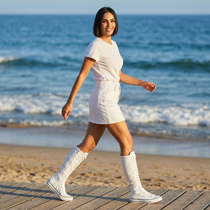 Kira Women's High Top Boots | Comfortable Canvas, Lace-Up Design