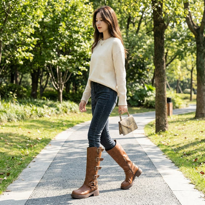 Rosa Women's Cowboy Boots | Leather Chunky Heel, Round Toe