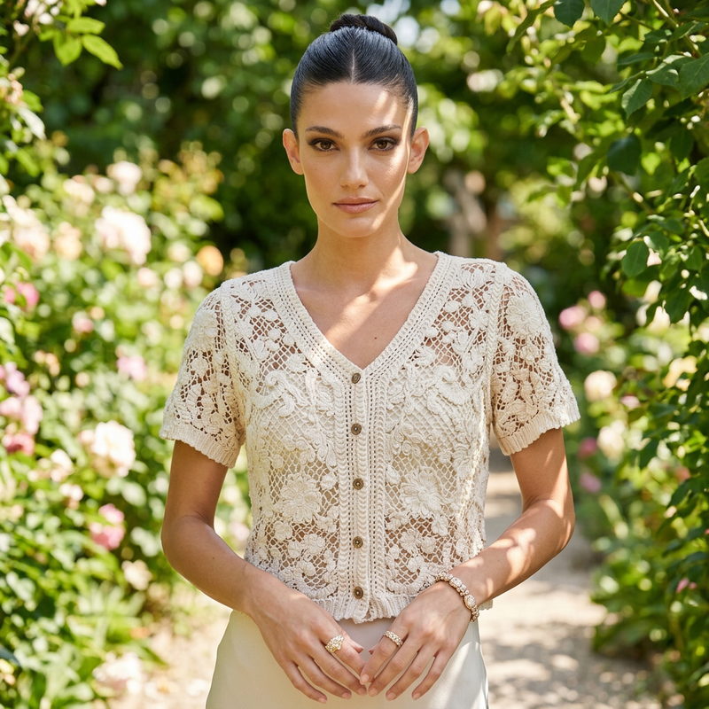 Cárdigan para mujer Serafina | Encaje de crochet floral, mezcla de algodón