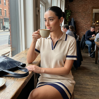 Una Women's Shift Dress | Luxe Knit, Contrast Trim