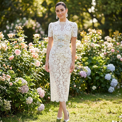 Vestido midi para mujer Bella | Elegante encaje con bordado de perlas, formal