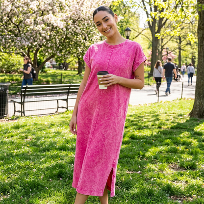 Zola Women's T-Shirt Dress | Exposed Seam, Washed Cotton