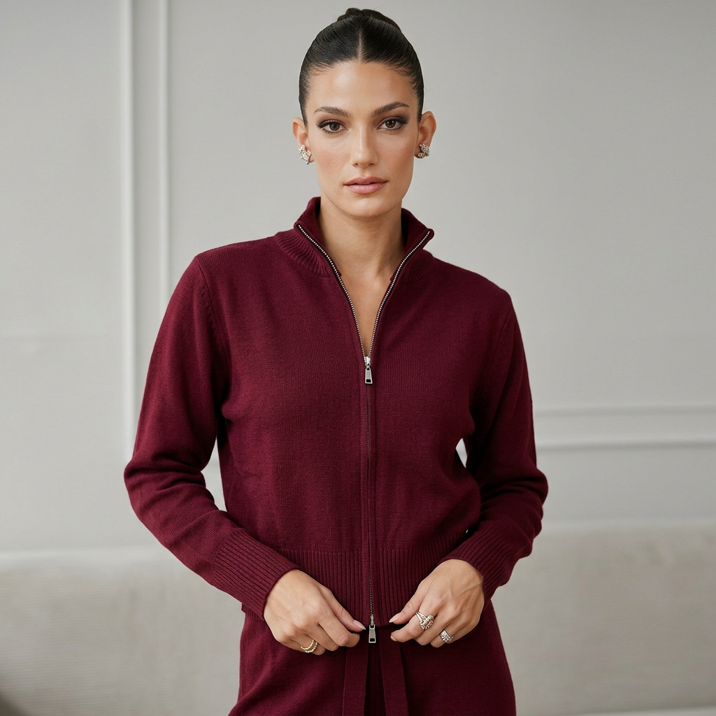 Cárdigan de punto con cremallera para mujer Demi | Cremallera de longitud completa, puños de dobladillo acanalado