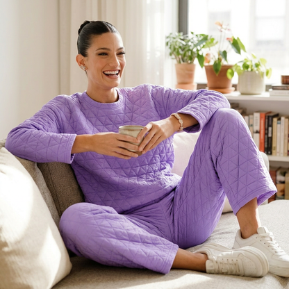 Conjunto de lounge para mujer Eliana | Punto acolchado geométrico, conjunto de dos piezas