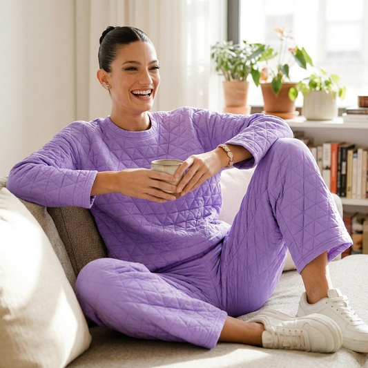 Ensemble détente femme Eliana | Tricot matelassé géométrique, ensemble deux pièces