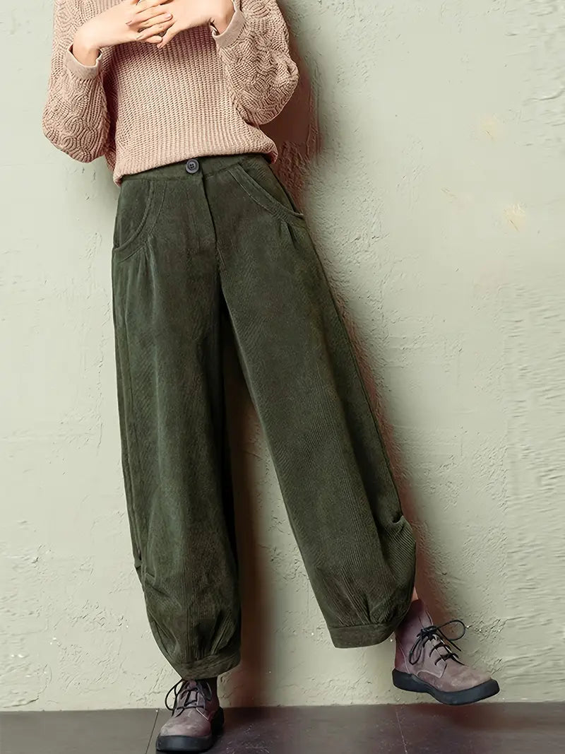 Noor Women's Corduroy Pant - fabric and finish detail