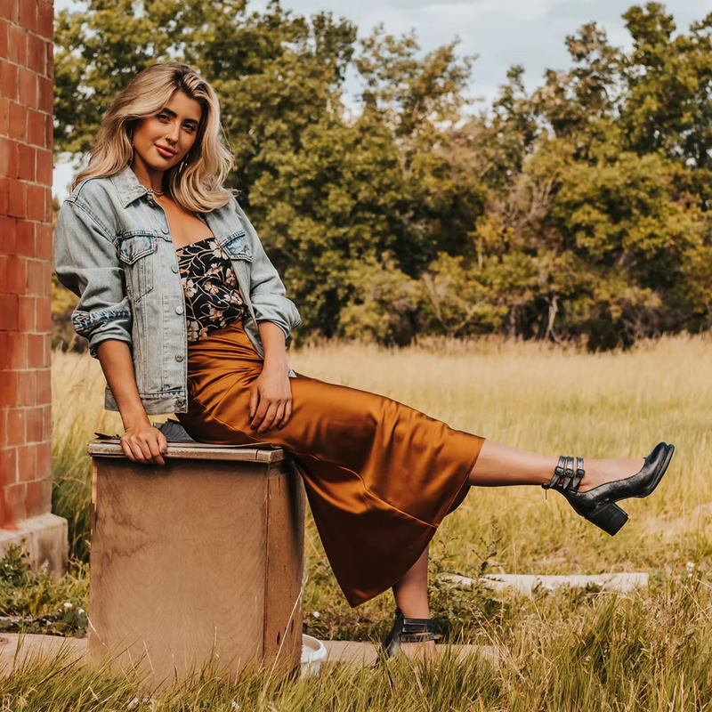 Ava Women's Block Heel Ankle Boots - shown in use