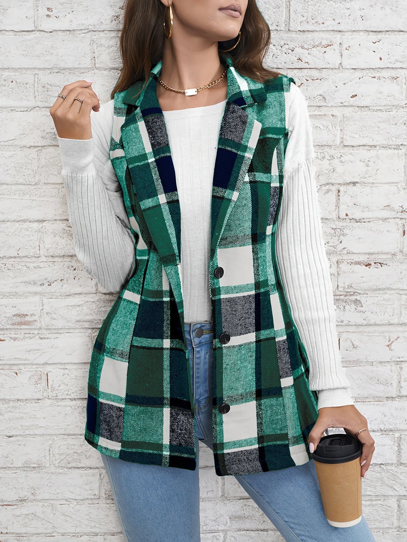 Winona Women's Plaid Vest - front view