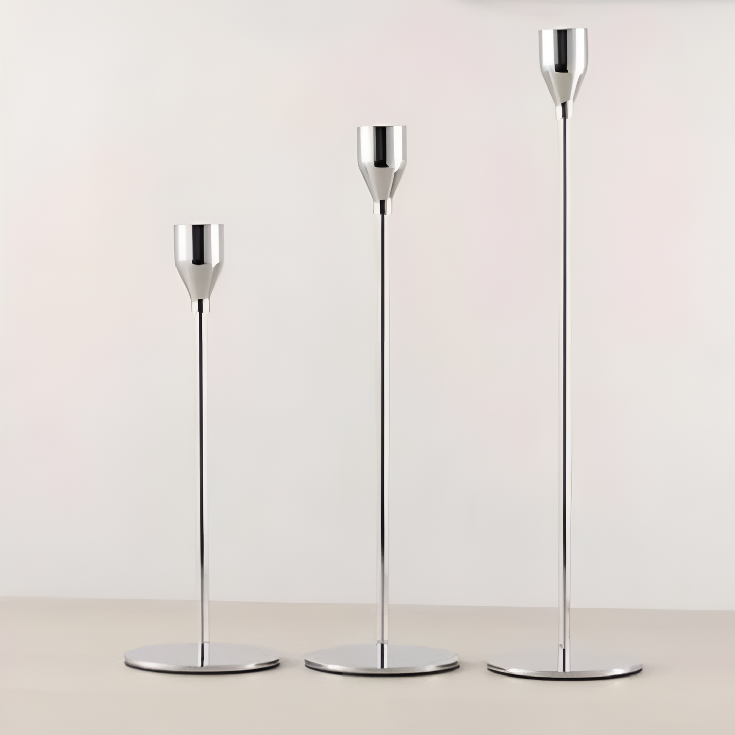 Brushed Metal Taper Candle Holders | Set of 3