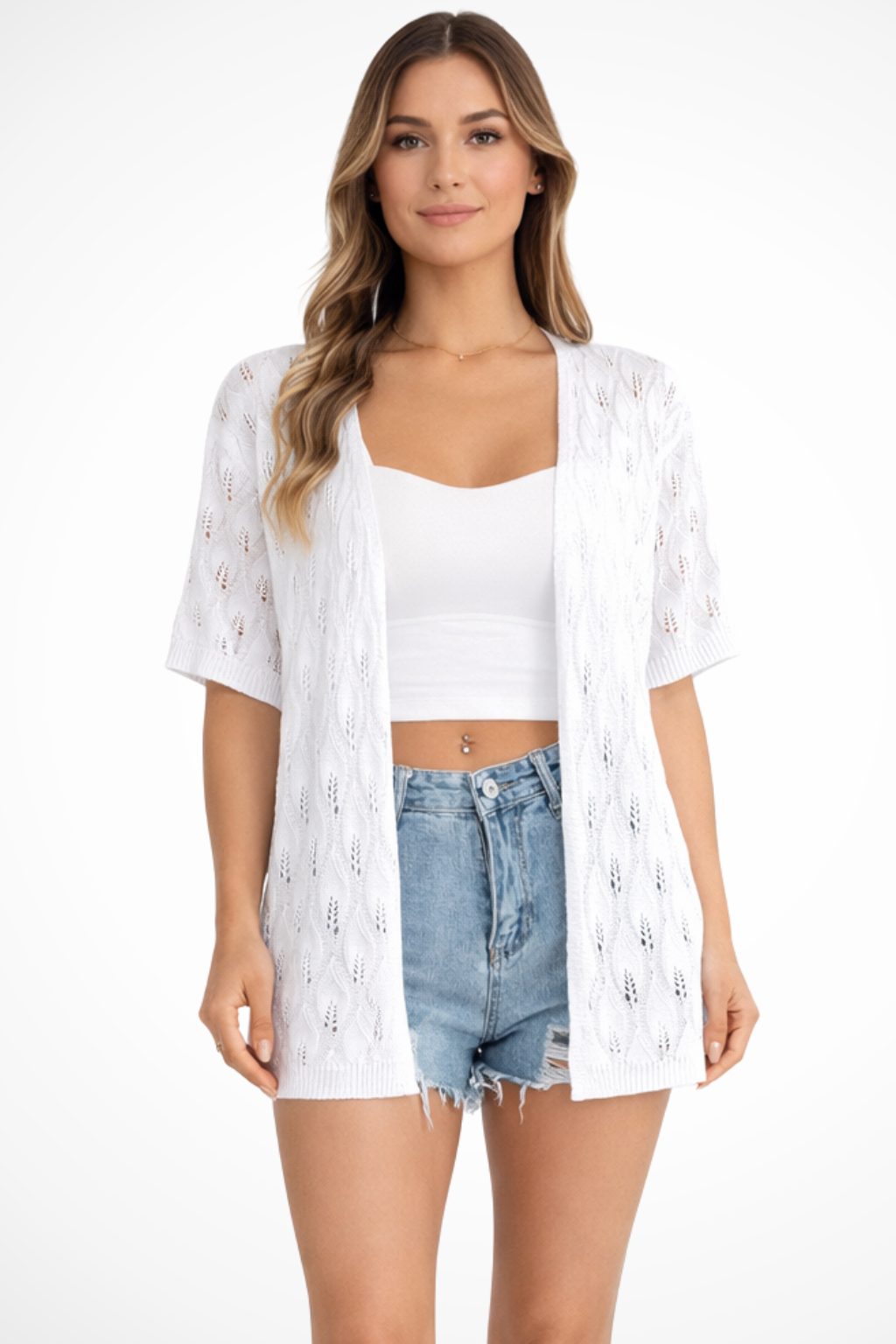 Perla Women's Crochet Cardigan - shown in use
