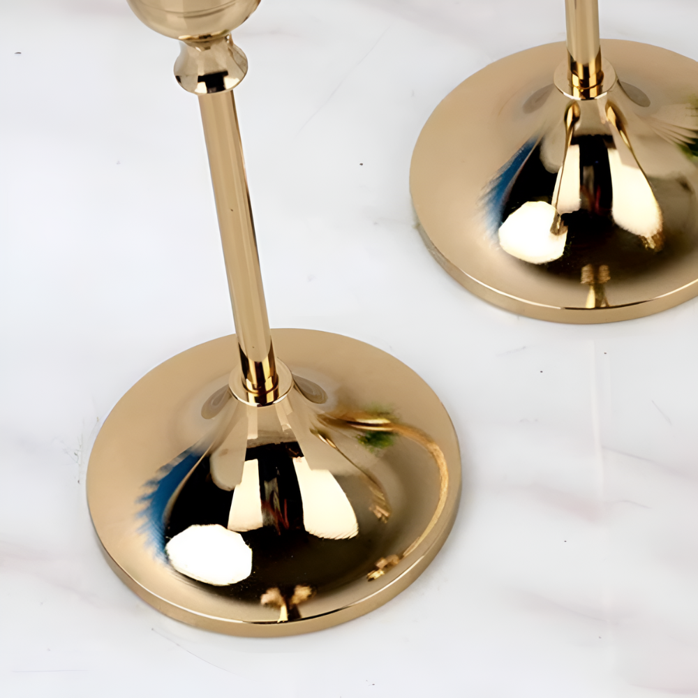 Vintage Gold Taper Candle Holders | Set of 3