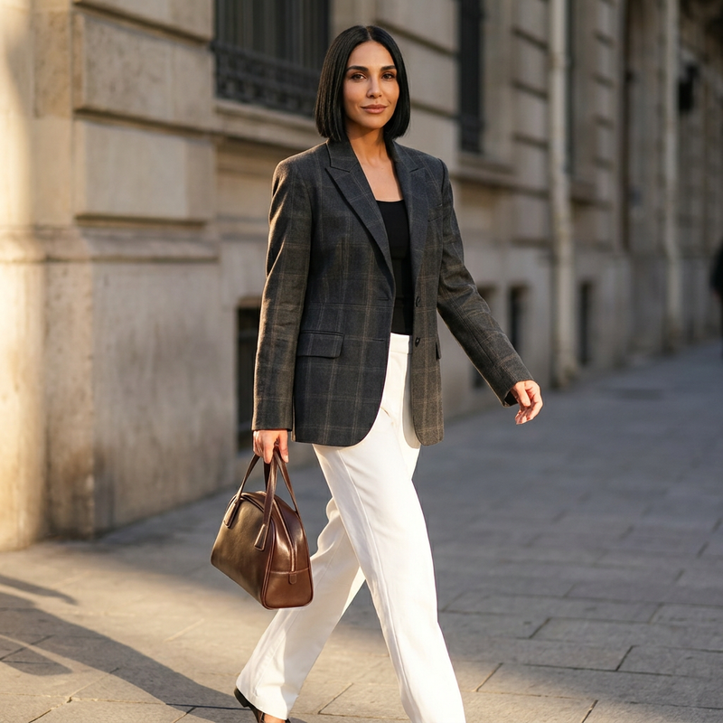 Ivy Women's Oversized Blazer | Irregular Plaid, Casual Style