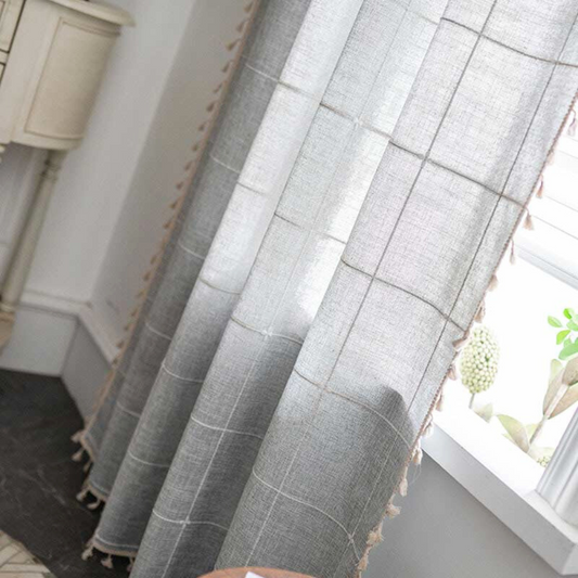 Tassel Plaid Semi-Blackout Drapes | Cotton Blend, Anti-Static