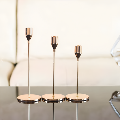 Brushed Metal Taper Candle Holders | Set of 3