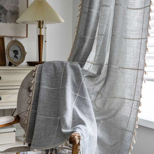 Tassel Plaid Semi-Blackout Drapes | Cotton Blend, Anti-Static